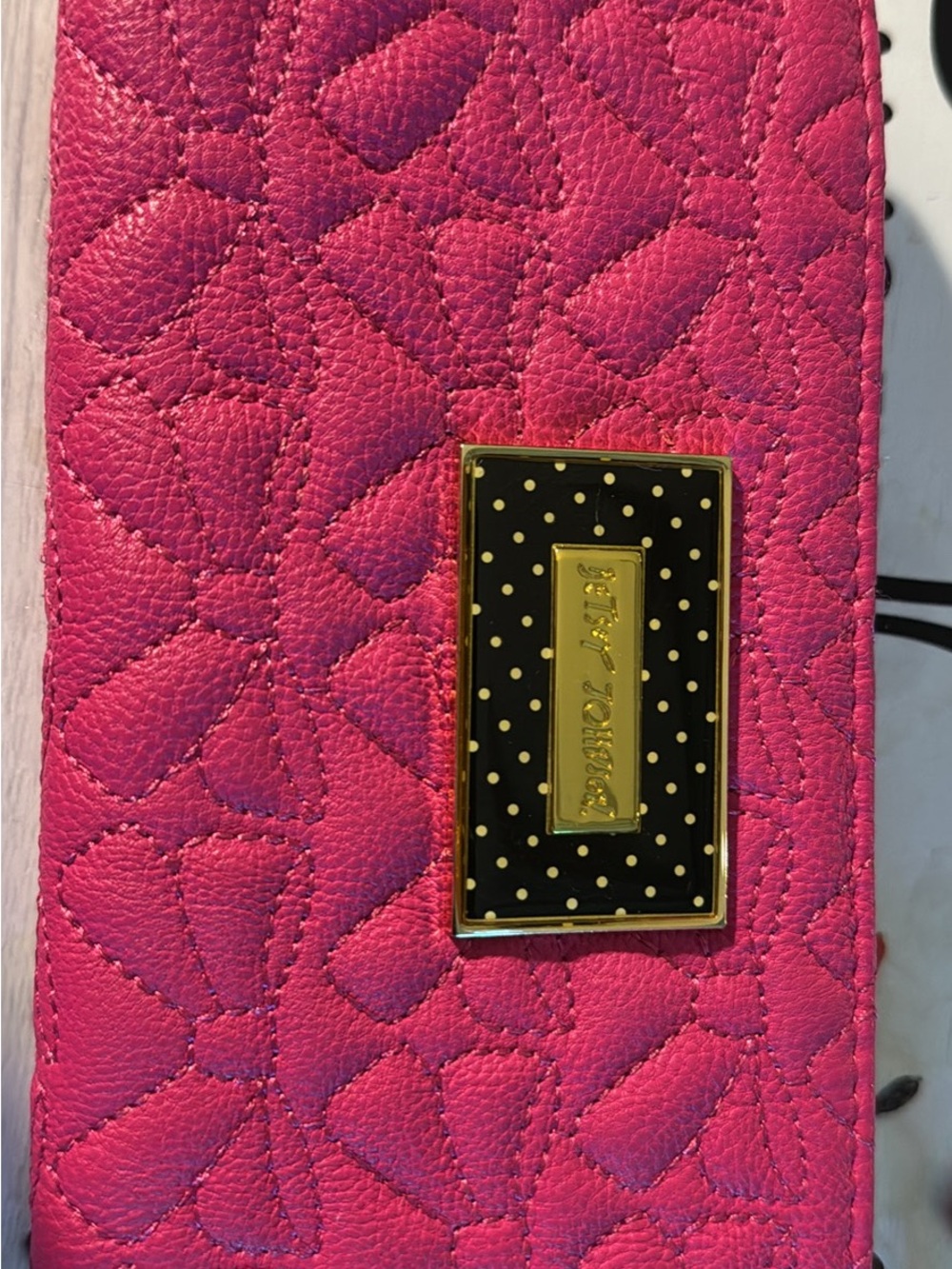 Betsey Johnson Bright Pink Quilted Wallet with Gold Plaque